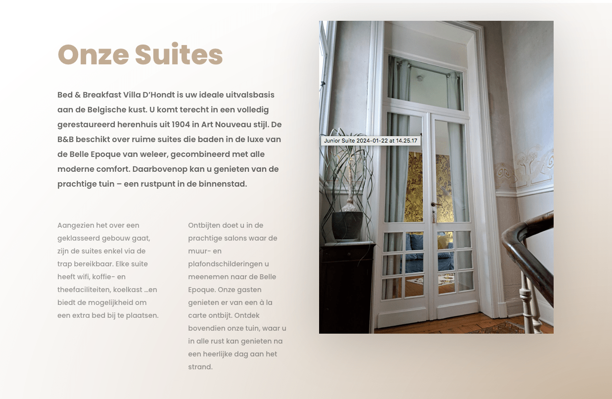 Meertalige website met boekingssysteem voor B&B Villa D'Hondt Blankenberge, brugge, sint-andries, sint-michiels, sint-kruis, assebroek, sint-jozef, oostkamp, loppem, zedelgem, zuienkerke, zeebrugge, blankenberge, damme, sijsele, Jabbeke, dehaan, wenduine, bredene, oostende