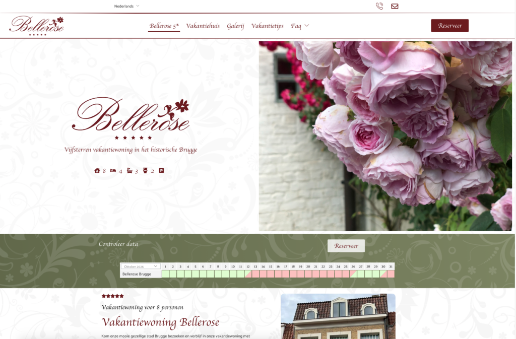website voor vakantiewoning met boekingssysteem bellerose brugge
